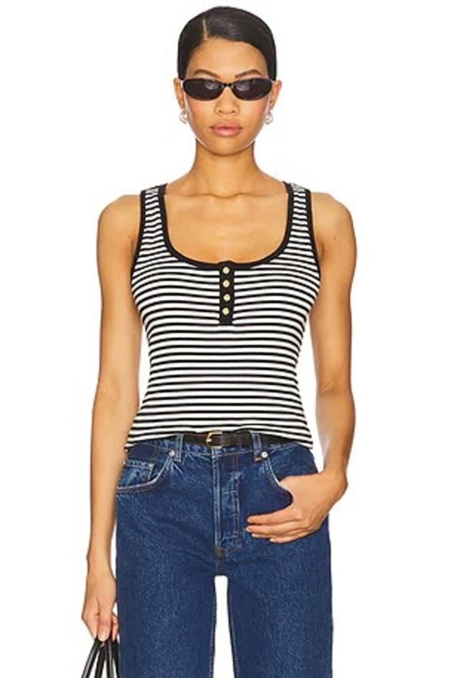 ANINE BING Alessia Tank in Cream & Black Stripe